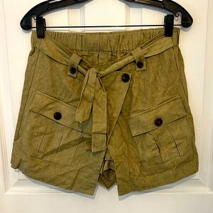 ZARA Women’s Olive Green Tie Waist Front Pocket Utility Skort Size M